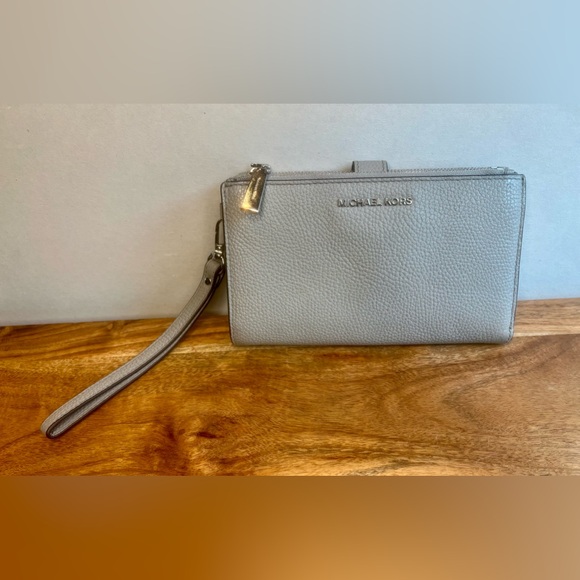 Michael Kors Adele Double-Zip Silver-Tone Wristlet - Picture 1 of 14